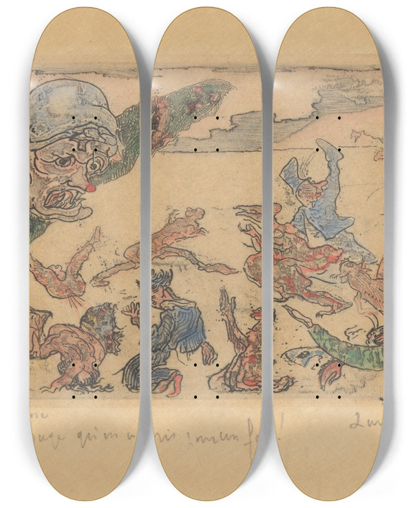 Triptych art skateboard deck of James Ensor Het Spook_1 by James Ensor (1860-1949)