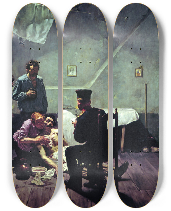 Triptych art skateboard deck of Arthur Kampf The Last Statement by Arthur Kampf (1865-1950)
