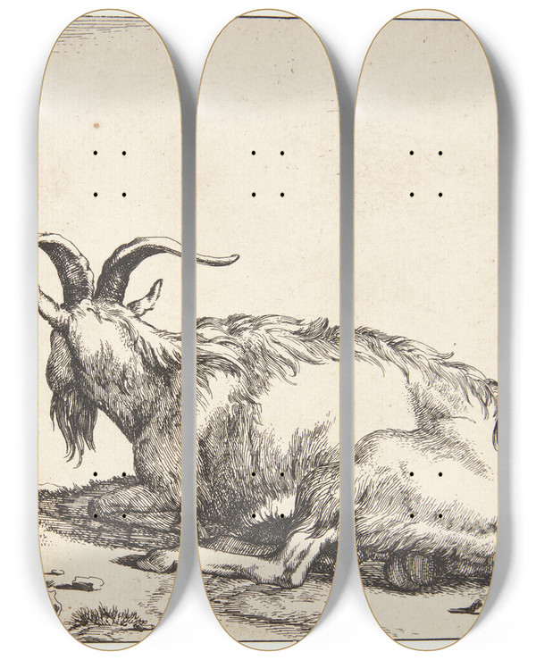 Triptych art skateboard deck of Marcus De Bye Liggende Ged_1 by Marcus de Bye (1638-1688)