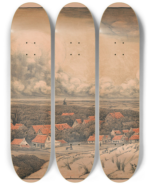 Triptych art skateboard deck of Simon Moulijn Walcheren by Simon Moulijn (1866-1948)