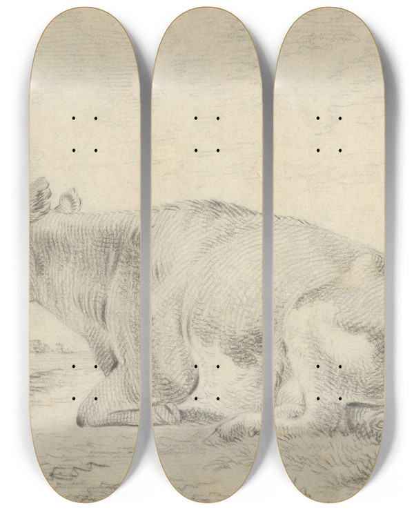 Triptych art skateboard deck of Pieter Gerardus Van Os A Cow Lying In A Landscape by Pieter Gerardus Van Os (1776-1836)