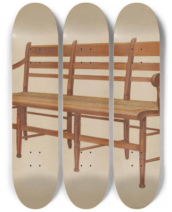 Triptych art skateboard deck of Arthur Johnson Settee by Arthur Johnson