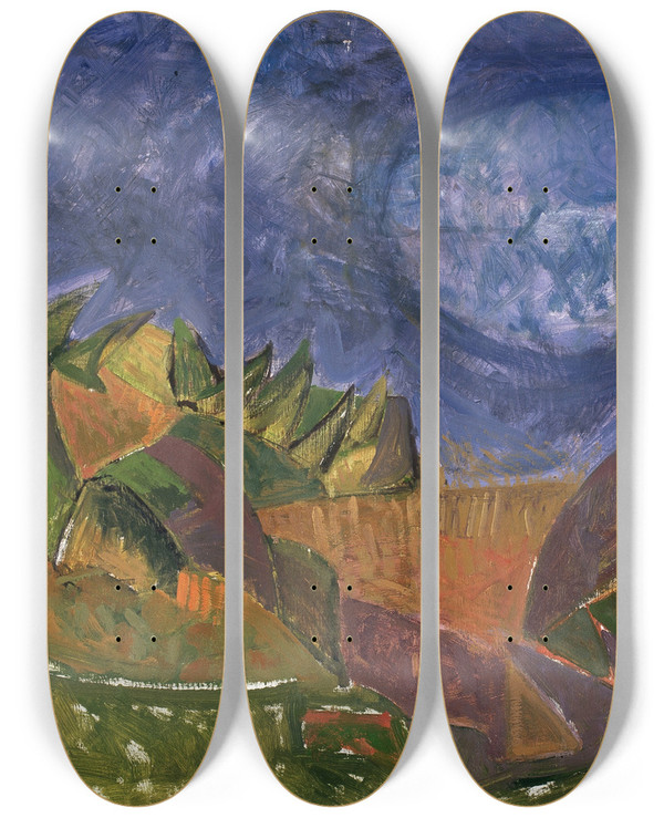 Triptych art skateboard deck of Arie Van De Giessen Landschap by Arie Van de Giessen (1896-1950)