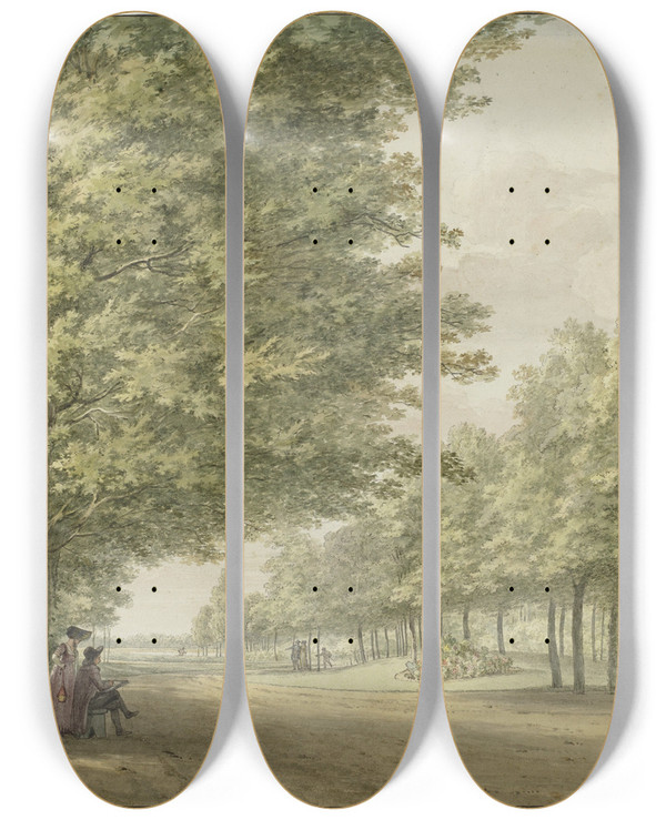 Triptych art skateboard deck of Hermanus Numan Gezicht In De Tuinen Van De Buitenplaats Zandbergen by Hermanus Numan (1744-1820)