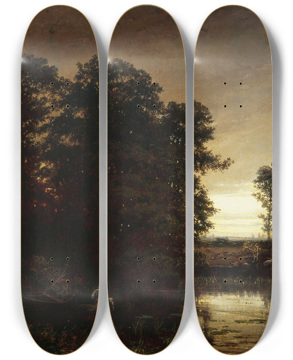 Triptych art skateboard deck of Charles Franois Daubigny Waterside Landscape by Charles Francois Daubigny (1817-1878)