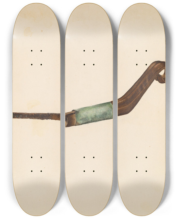 Triptych art skateboard deck of George Roehl Horseshoeing Tool by George Roehl