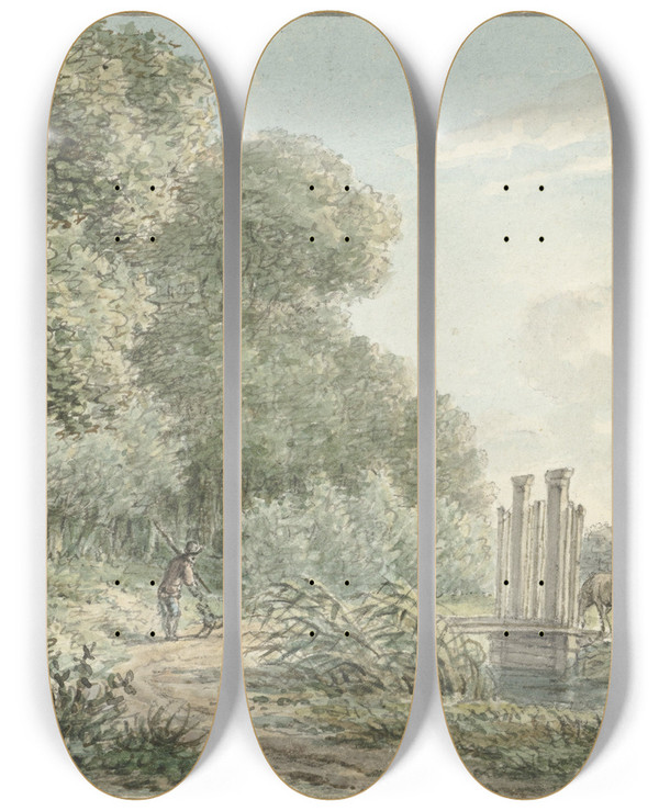 Triptych art skateboard deck of Jan Evert Grave Wandelaar Op De Amstelveense Weg by Jan Evert Grave (1759-1805)