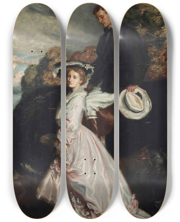 Triptych art skateboard deck of After Charles Wellington Furse The Return From The Ride by After Charles Wellington Furse (1868-1904)