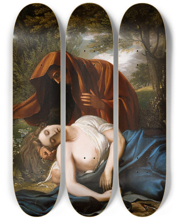 Triptych art skateboard deck of Benjamin West The Death Of Procris by Benjamin West (1738-1820)