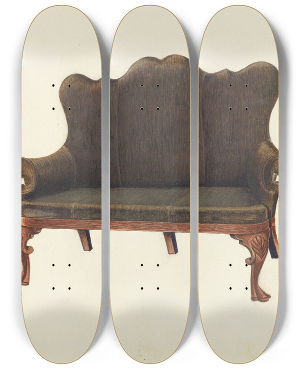 Triptych art skateboard deck of American 20Th Century Sofa_1 by American 20Th Century