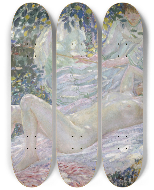 Triptych art skateboard deck of Frederick Carl Frieseke Summer by Frederick Carl Frieseke (1874-1939)