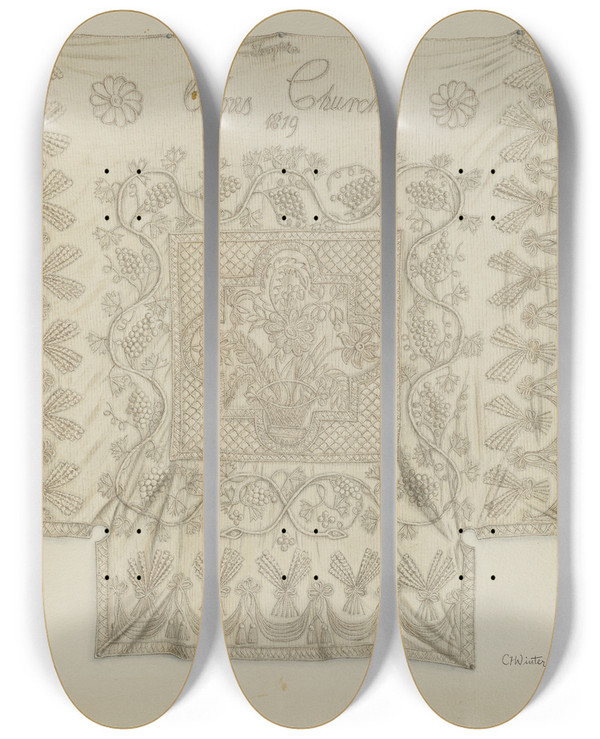 Triptych art skateboard deck of Charlotte Winter Bedspread_2 by Charlotte Winter (20-)