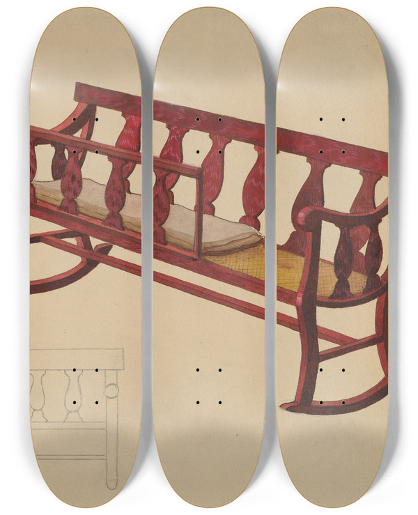 Triptych art skateboard deck of Beverly Chichester Rocking Settee Cradle by Beverly Chichester (20-)