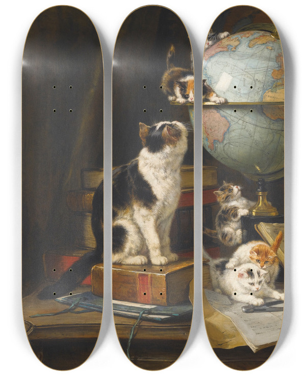 Triptych art skateboard deck of Henritte Ronnerknip The Globetrotters by Henritte Ronner-Knip (1821-1909)