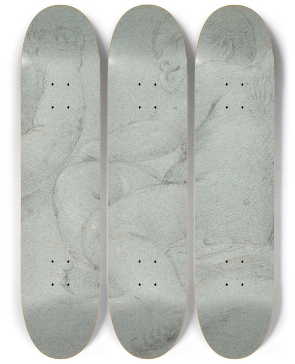 Triptych art skateboard deck of Jacopo Guarana Two Putti by Jacopo Guarana (1720-1808)