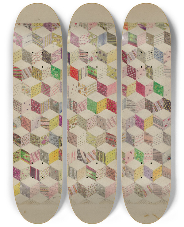 Triptych art skateboard deck of Edith Magnette Patchwork For Quilt by Edith Magnette (20-)