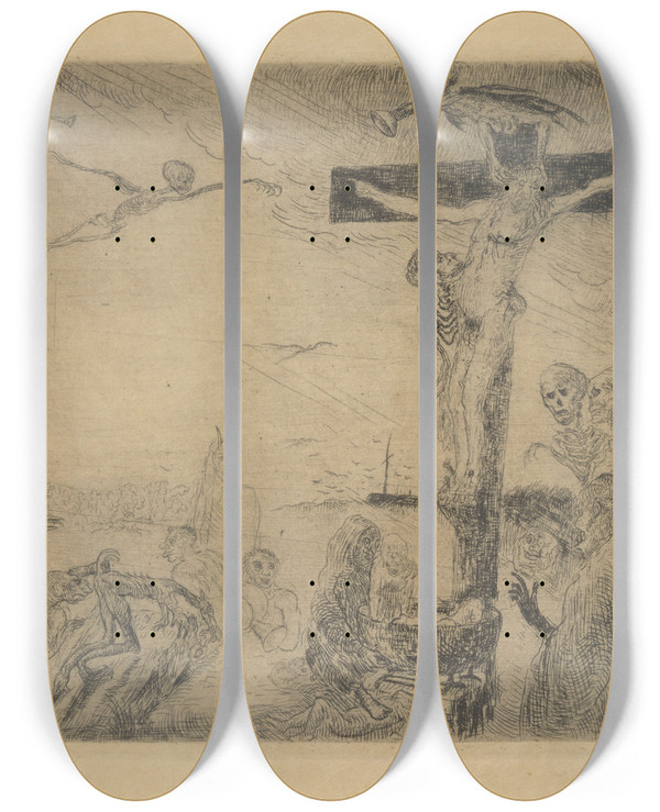 Triptych art skateboard deck of James Ensor Christus Door Duivels Gekweld by James Ensor (1860-1949)