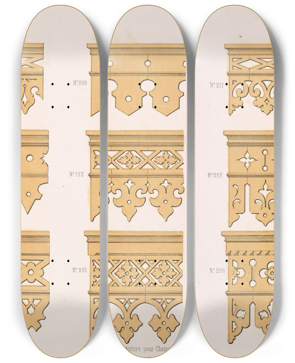 Triptych art skateboard deck of A Sanguineti La Decoration En Bois Decoupe Pl04 by A Sanguineti