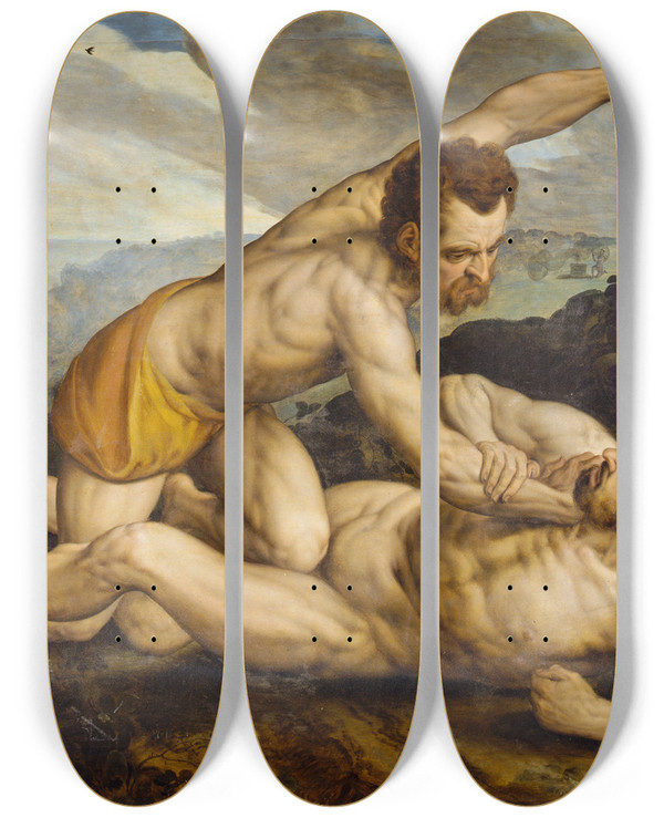 Triptych art skateboard deck of Frans Floris Cain And Abel by Frans Floris (1519-1570)