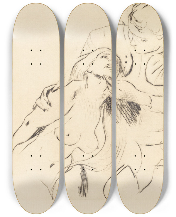 Triptych art skateboard deck of Lovis Corinth The Reconciliation Vershnung by Lovis Corinth (1858-1925)