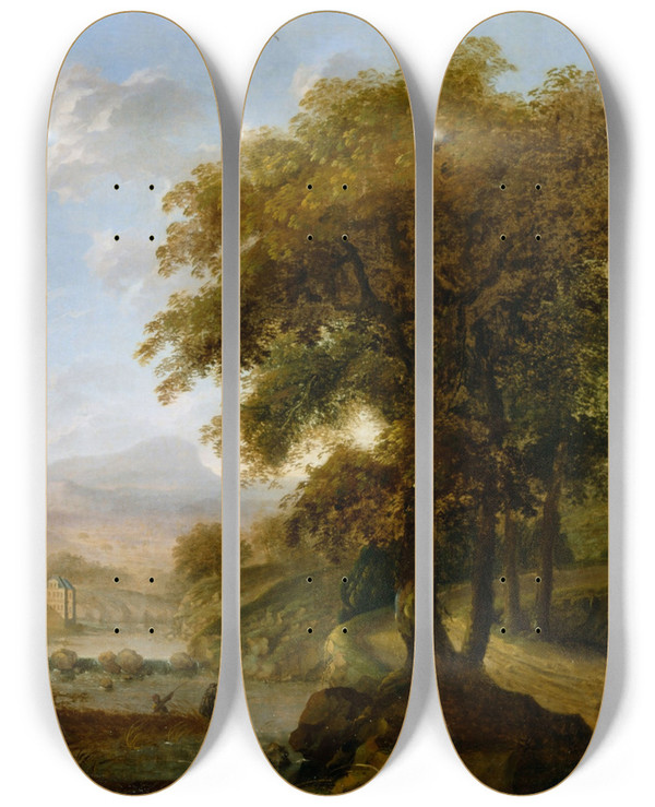 Triptych art skateboard deck of Robert Streeter Landscape by Robert Streeter (1621-1679)