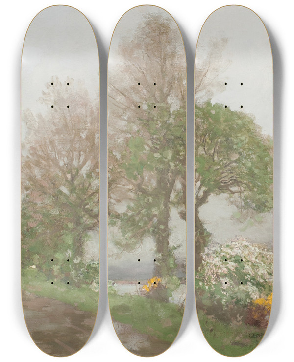 Triptych art skateboard deck of George Houston A Path Beside The River by George Houston (1869-1947)