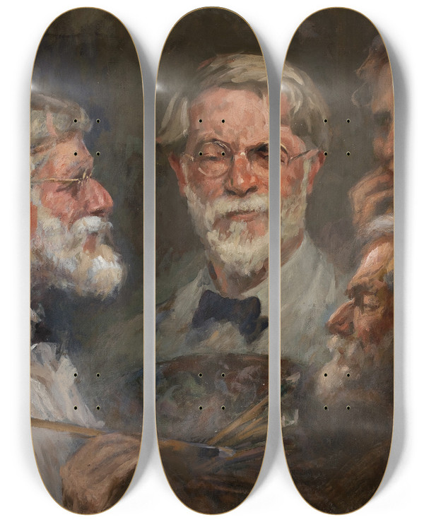 Triptych art skateboard deck of Eliseu Visconti Autorretrato Em Trs Posies by Eliseu Visconti (1866-1944)