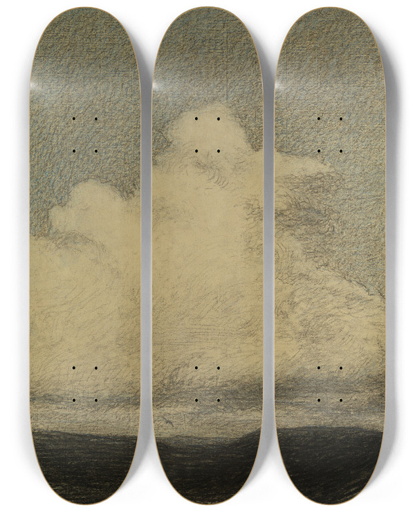 Triptych art skateboard deck of Karl Nordstrm Rising Clouds by Karl Nordstrom (1855-1923)