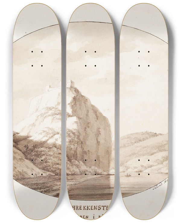 Triptych art skateboard deck of Johan Ludvig Lund Schrekkenstein by Johan Ludvig Lund (1777-1867)