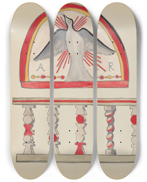 Triptych art skateboard deck of American 20Th Century Plate 10 Holy Ghost Lunette From Portfolio Spanish Colonial Designs Of New Mexico_2 by American 20Th Century