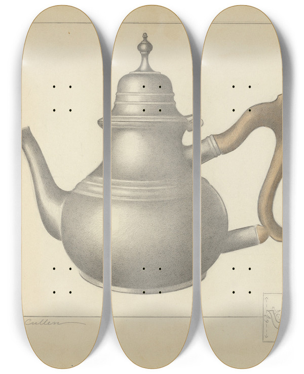 Triptych art skateboard deck of Charles Cullen Pewter Teapot_2 by Charles Cullen (20-)