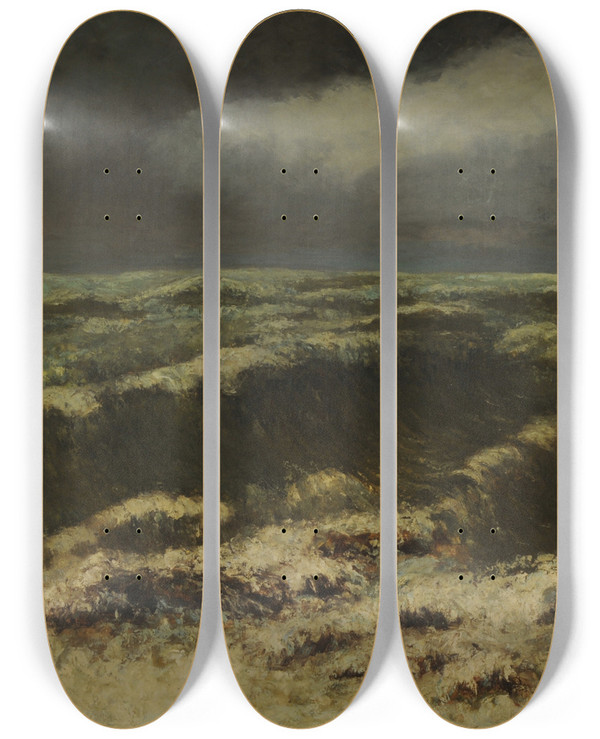 Triptych art skateboard deck of Gustave Courbet Mer Orageuse by Gustave Courbet (1819-1877)