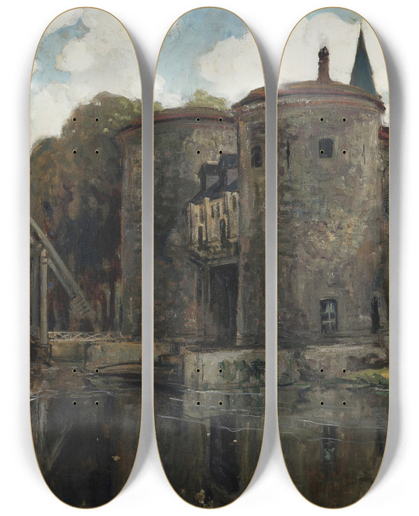 Triptych art skateboard deck of Alexander Jamieson Old Drawbridge Bruges by Alexander Jamieson