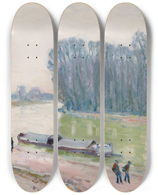 Triptych art skateboard deck of Alfred Sisley Pniches Sur Le Loing by Alfred Sisley (1840-1899)