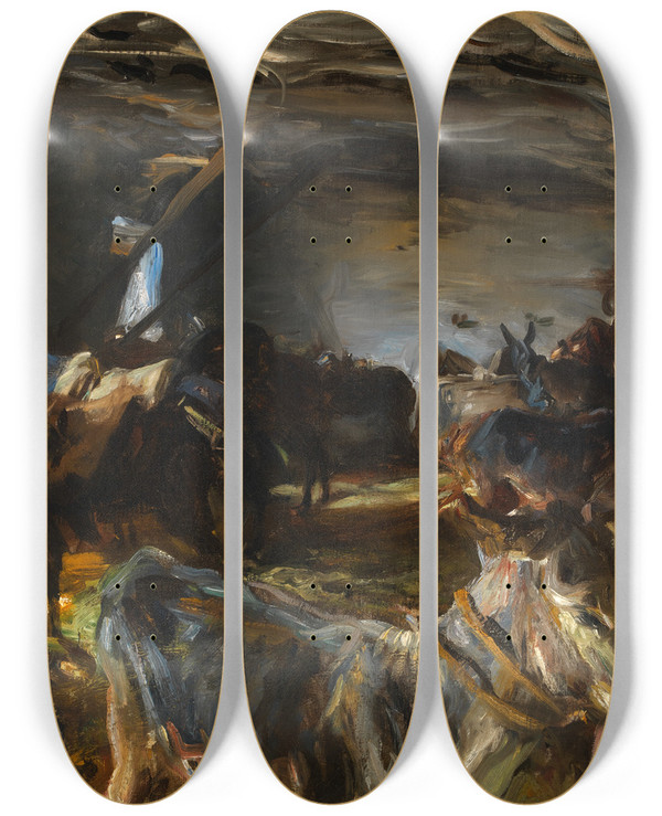 Triptych art skateboard deck of John Singer Sargent Stable At Cuenca by John Singer Sargent (1856-1925)