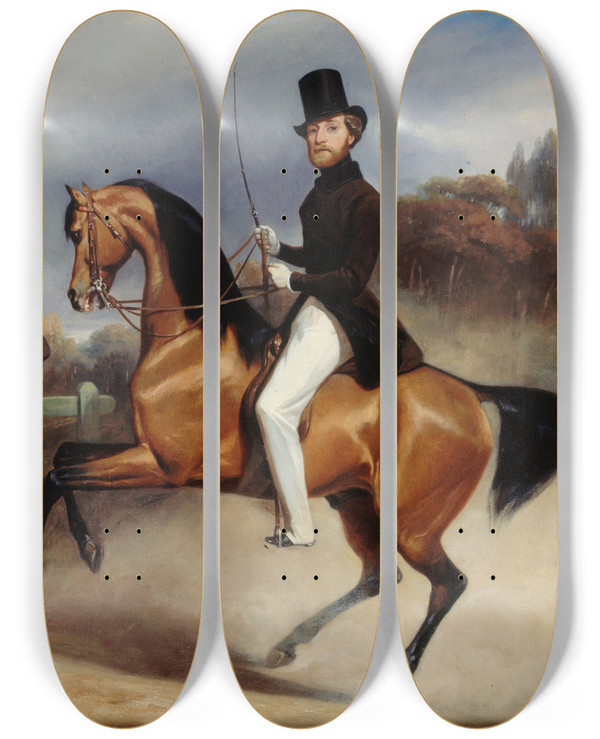 Triptych art skateboard deck of Eugne Giraud Le Comte De Lancosmebrves by Eugene Giraud (1806-1881)