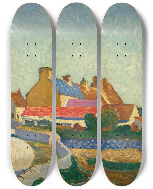 Triptych art skateboard deck of William Strang St Brelades Bay Jersey by William Strang (1859-1921)