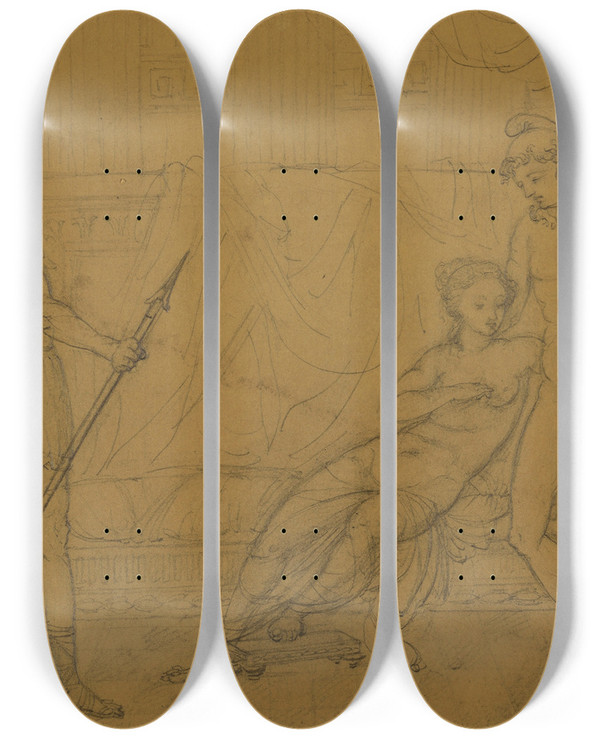 Triptych art skateboard deck of Pierreauguste Renoir Hector Et Paris_2 by Pierre-Auguste Renoir (1841-1919)