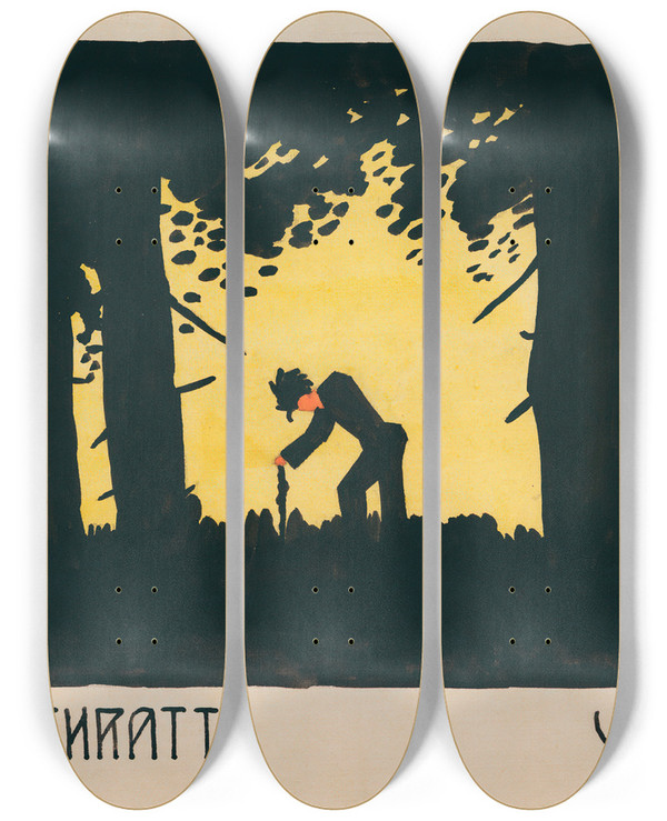 Triptych art skateboard deck of Karl Wiener Waldschratt by Karl Wiener (1901-1949)