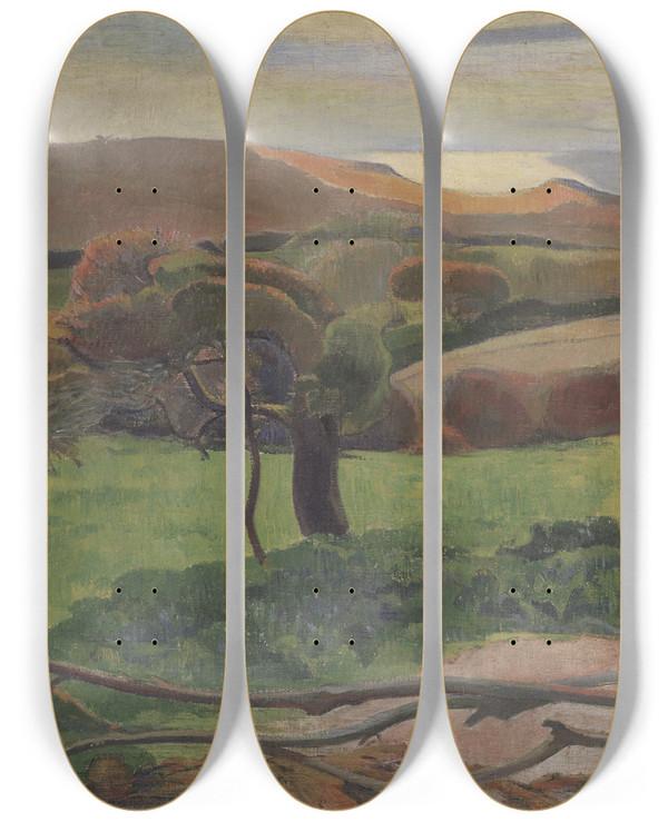 Triptych art skateboard deck of Paul Gauguin Les Champs Au Bord De La Mer by Paul Gauguin (1848-1903)