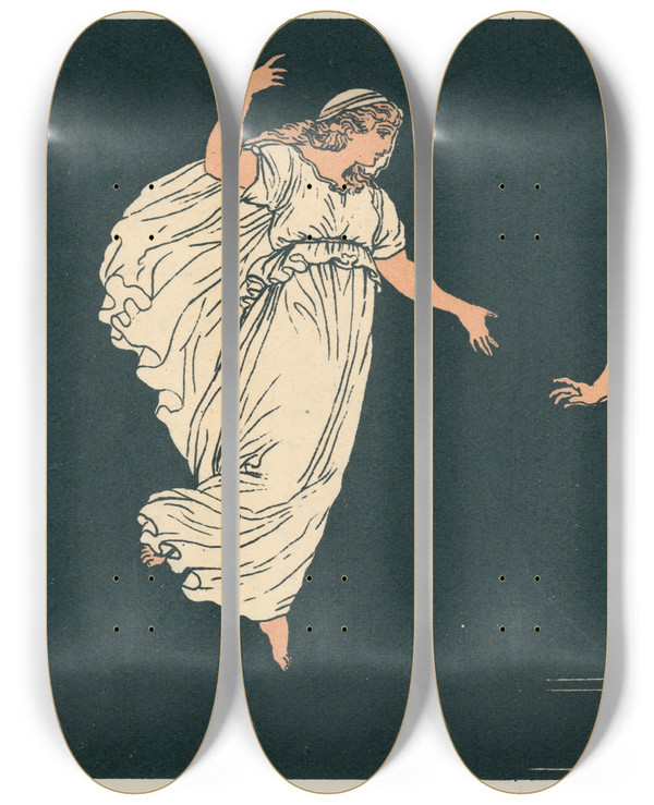 Triptych art skateboard deck of Bartolomeo Pinelli Aeneas And The Shade Of Creusa by Bartolomeo Pinelli (1781-1835)
