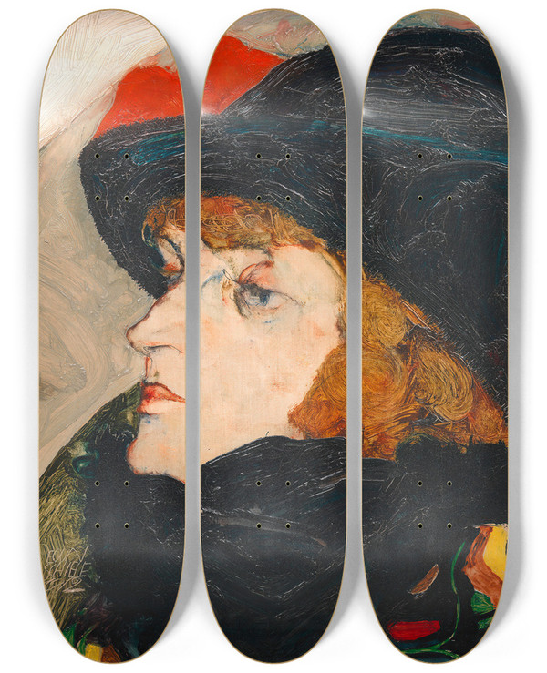 Triptych art skateboard deck of Egon Schiele Portrt Ida Roessler by Egon Schiele (1890-1918)