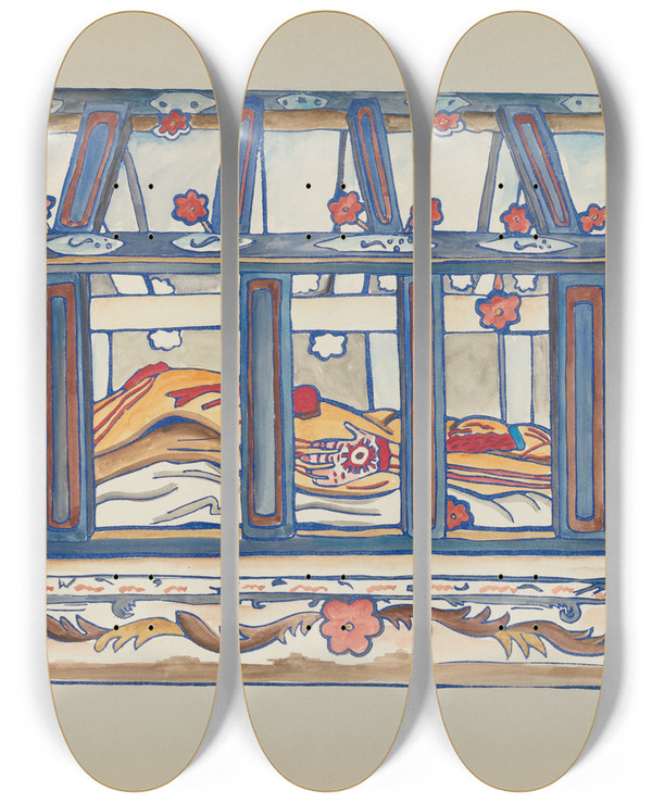 Triptych art skateboard deck of American 20Th Century Plate 4 Christ In The Sepulchre From Portfolio Spanish Colonial Designs Of New Mexico_2 by American 20Th Century