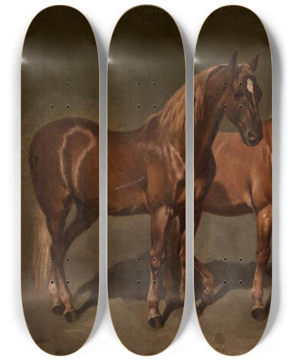 Triptych art skateboard deck of Jzef Brodowski Two Horses by Jozef Brodowski (1772-1853)