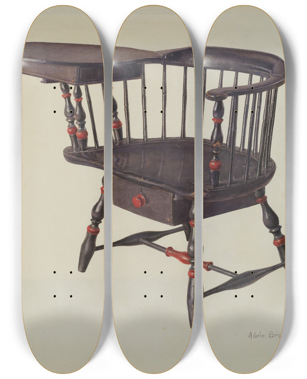 Triptych art skateboard deck of Adele Brooks Harvard Students Chair Windsor by Adele Brooks