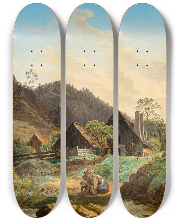 Triptych art skateboard deck of Matthias Rudolf Toma By A Mountain Creek by Matthias Rudolf Toma (1792-1869)
