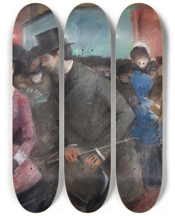 Triptych art skateboard deck of Jeanlouis Forain Folies Bergre by Jean Louis Forain (1852-1931)
