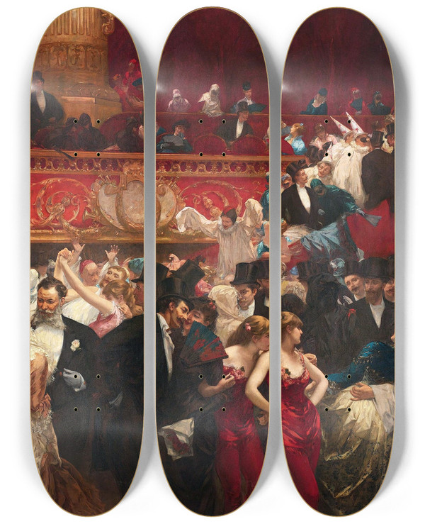 Triptych art skateboard deck of Charles Hermans Bal Masqu by Charles Hermans (1839-1924)