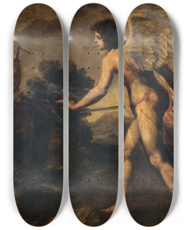 Triptych art skateboard deck of Jacopo Vignali The Prophet Balaam And The Donkey by Jacopo Vignali (1592-1664)