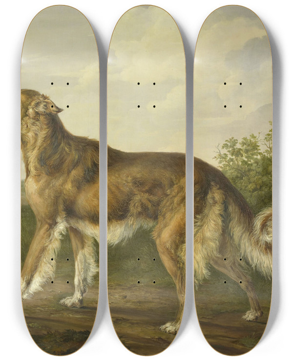 Triptych art skateboard deck of Jan Dasveldt Siberian Greyhound by Jan Dasveldt (1770-1855)